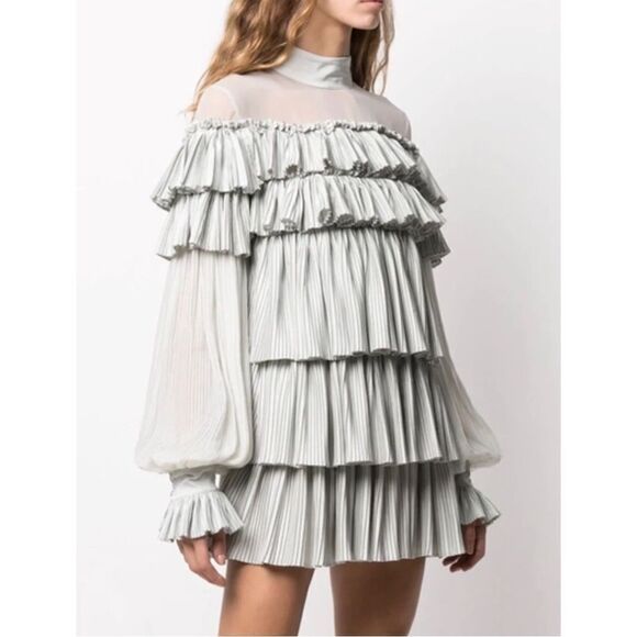 Wandering Pleated Satin Mini Dress In Grey size 40/us size 4 - Picture 1 of 14